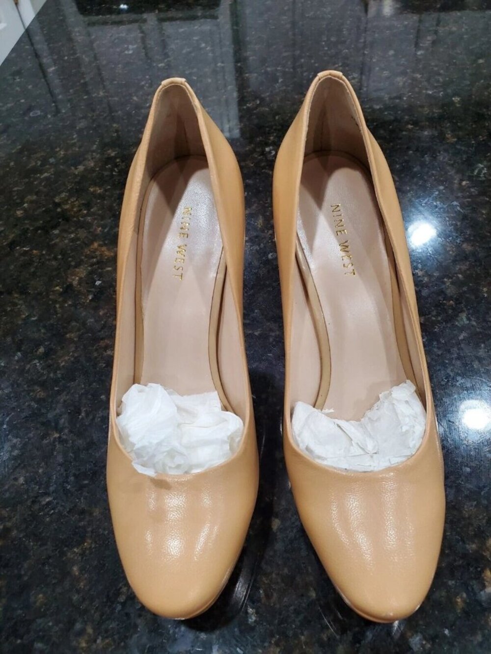 Nine West Nude Women's Patent Leather Closed Toe High Heeled Shoes